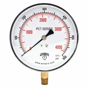 WINTERS INSTRUMENTS PCT331 Industrial Pressure Gauge, 0 to 600 PSI, 4 1/2 Inch Size Dial, 1/4 Inch Size NPT Male | CR4BRQ 491C49