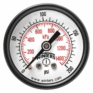 WINTERS INSTRUMENTS PEM1422 Pressure Gauge, 0 To 200 Psi Range, 1/8 MNPT, +/-3-2-3% Gauge Accuracy | CH6RCW 491C97