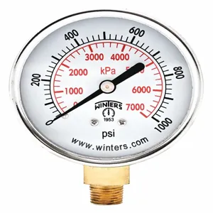 WINTERS INSTRUMENTS PEM290 Pressure Gauge, 0 To 1000 Psi Range, 1/4 Inch MNPT, +/-3-2-3% Gauge Accuracy | CH6RCX 491F18