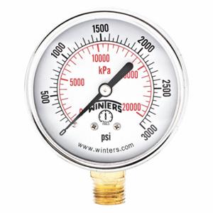 WINTERS INSTRUMENTS PEM291 Commercial Pressure Gauge, 0 To 3000 PSI, 2 1/2 Inch Dial, 1/4 Inch Npt Male, Steel | CV3RMM 491F19