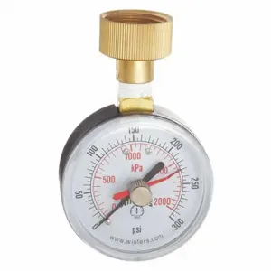 WINTERS INSTRUMENTS PETM217 Maximum Pointer Water Gauge, Air Over Water Test Gauge, Air/Gas/Water, 0 to 300 PSI, NPT | CV3TRA 489F23