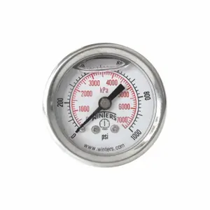 WINTERS INSTRUMENTS PFQ1229 Industrial Pressure Gauge, 0 To 1000 Psi, 1 1/2 Inch Dial, 1/8 Inch Npt Male | CV3TGW 491D79