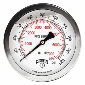 WINTERS INSTRUMENTS PFQ1552 Industrial Pressure Gauge, 0 To 1000 Psi, 4 Inch Dial, 1/4 Inch Npt Male | CV3RNY 491D86