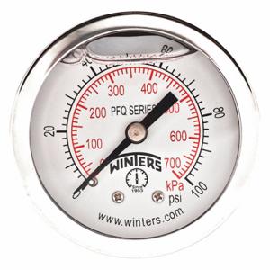 WINTERS INSTRUMENTS PFQ2489-DRY-2FF Panel-Mount Pressure Gauge, Front Flange, 0 to 100 psi, 2 Inch Dial, Field-Fillable, PFQ | CR7PZB 491F77