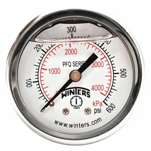 WINTERS INSTRUMENTS PFQ2494-DRY-2FF Pressure Gauge, 0 To 600 Psi Range, 1/4 Inch MNPT, +/-2.5% Gauge Accuracy | CH6RDC 491F81