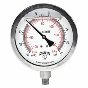 WINTERS INSTRUMENTS PFQ762-DRY Industrial Compound Gauge, Field-Fillable, 30 To 0 To 30 Inch Hg/Psi, Bottom | CV3TGF 491F40