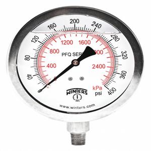 WINTERS INSTRUMENTS PFQ775-DRY Pressure Gauge, 0 To 400 Psi Range, 1/4 Inch MNPT, +/-1.5% Gauge Accuracy | CH6RDD 491F43