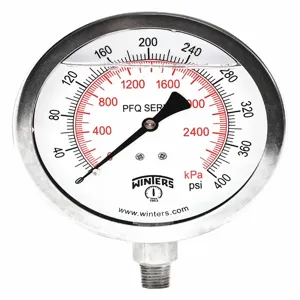 WINTERS INSTRUMENTS PFQ775-DRY Pressure Gauge, 0 To 400 Psi Range, 1/4 Inch MNPT, +/-1.5% Gauge Accuracy | CH6RDD 491F43