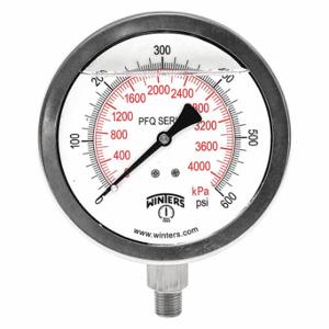 WINTERS INSTRUMENTS PFQ776-DRY Industrial Pressure Gauge, Field-Fillable, 0 To 600 Psi, 4 Inch Dial, Bottom | CV3RYR 491F44