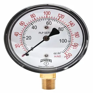 WINTERS INSTRUMENTS PLP303 Pressure Gauge, 0 To 200 In Wc Range, 1/4 MNPT, +/-3-2-3% Gauge Accuracy | CH6REN 491C69