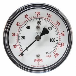 WINTERS INSTRUMENTS PLP346 Low Pressure Gauge, Natural Gas & Other Gases, 0 To 200 Inch Wc, 2 1/2 Inch Dial, Plp | CV3RZK 491C79