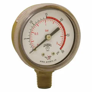 WINTERS INSTRUMENTS PWL2720 Welding Regulator Pressure Gauge, Non-Sparking, Brass, 0 to 30 psi, 2 Inch Dial, Bottom | CV3TLE 491D43