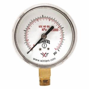 WINTERS INSTRUMENTS PWL2721 Welding Regulator Pressure Gauge, Non-Sparking, Brass, 0 to 60 psi, 2 Inch Dial, Bottom | CV3TJT 491D39