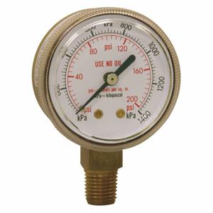 WINTERS INSTRUMENTS PWL2724 Welding Regulator Pressure Gauge, Non-Sparking, Brass, 0 to 200 psi, 2 Inch Dial, Bottom | CV3TLD 491D42