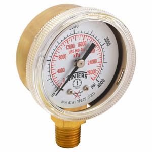 WINTERS INSTRUMENTS PWL2732 Welding Regulator Pressure Gauge, Non-Sparking, Brass, 0 to 4000 psi, 2 Inch Dial, Bottom | CV3TJR 491D46