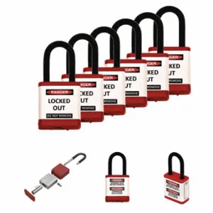 ZING 700KD-RED-6PK Lockout Padlock, Keyed Different, Aluminum, Std Body Body Size, Hardened Steel, Std, Red | CV4HTY 55KC96