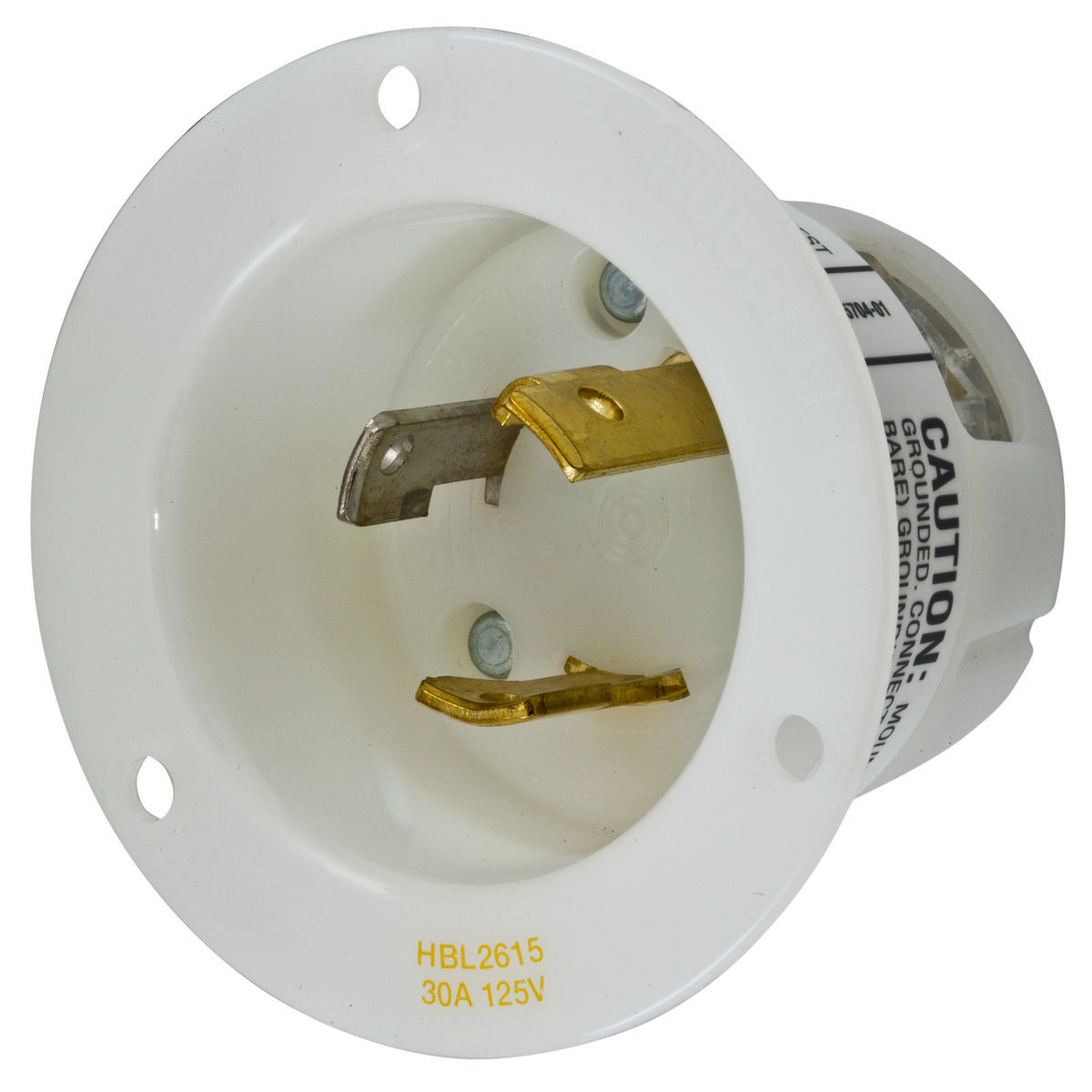 Hubbell-Verkabelungsgerät-kellems HBL2615, Flanschstecker, 30 A, 125 V,  2-polig, 3-Draht-Erdung, Schraubklemme, weiß, 3D072